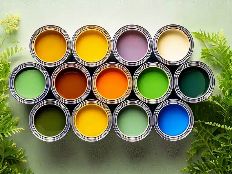 Contenitori con vernici ecologiche di diverso colore